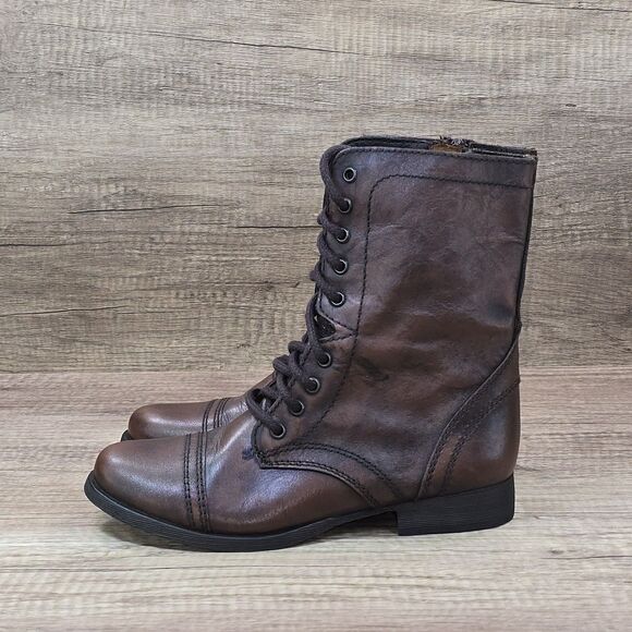 Steve Madden Troopa Women's Size 7.5 Brown Leather Lace Up Zip Boots (2256) NEW - Picture 3 of 9